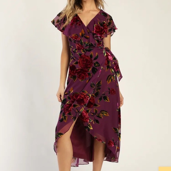 Floral Velvet Wrap Midi Dress - Picture 1 of 3